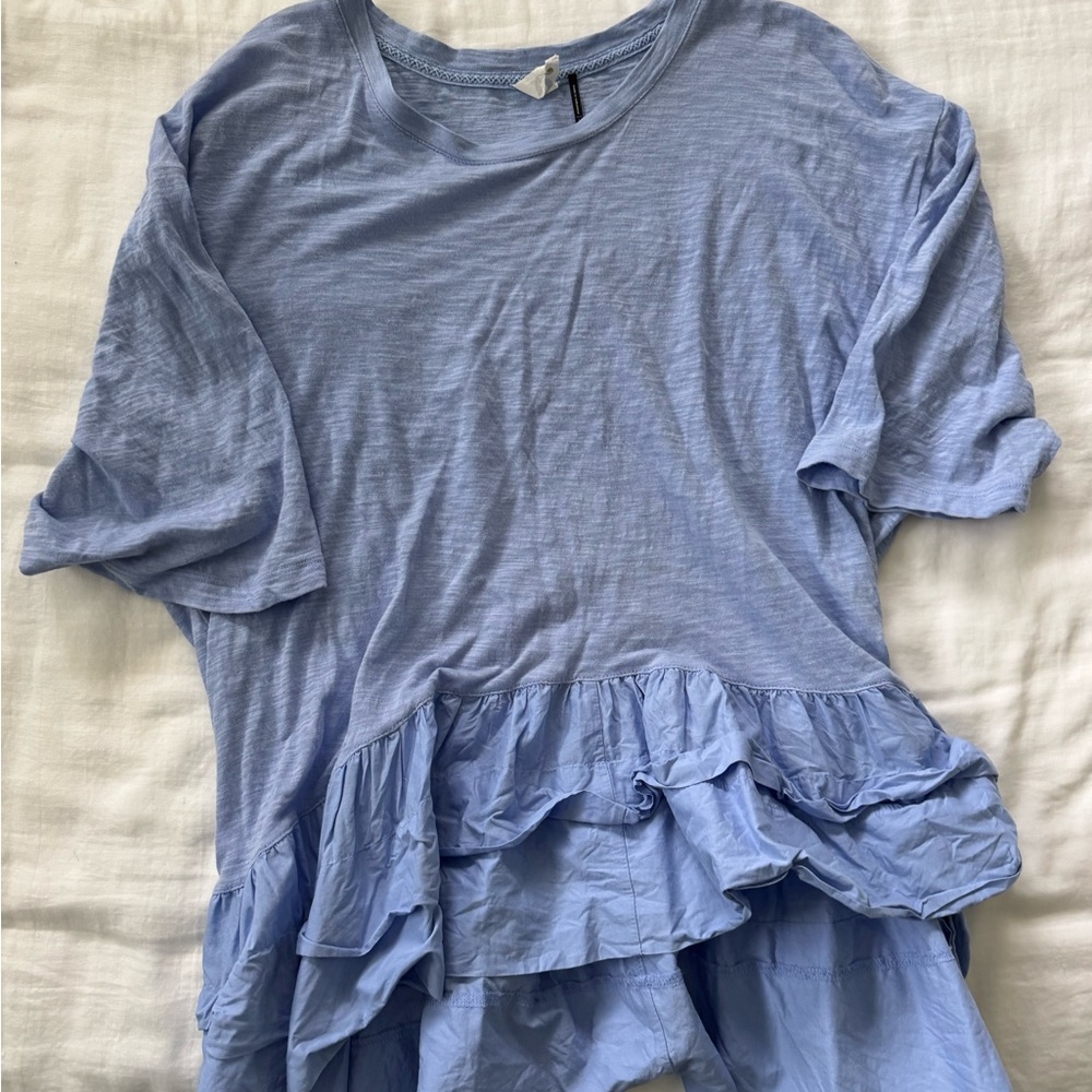 Anthropologie Sky Blue Ruffled Tee